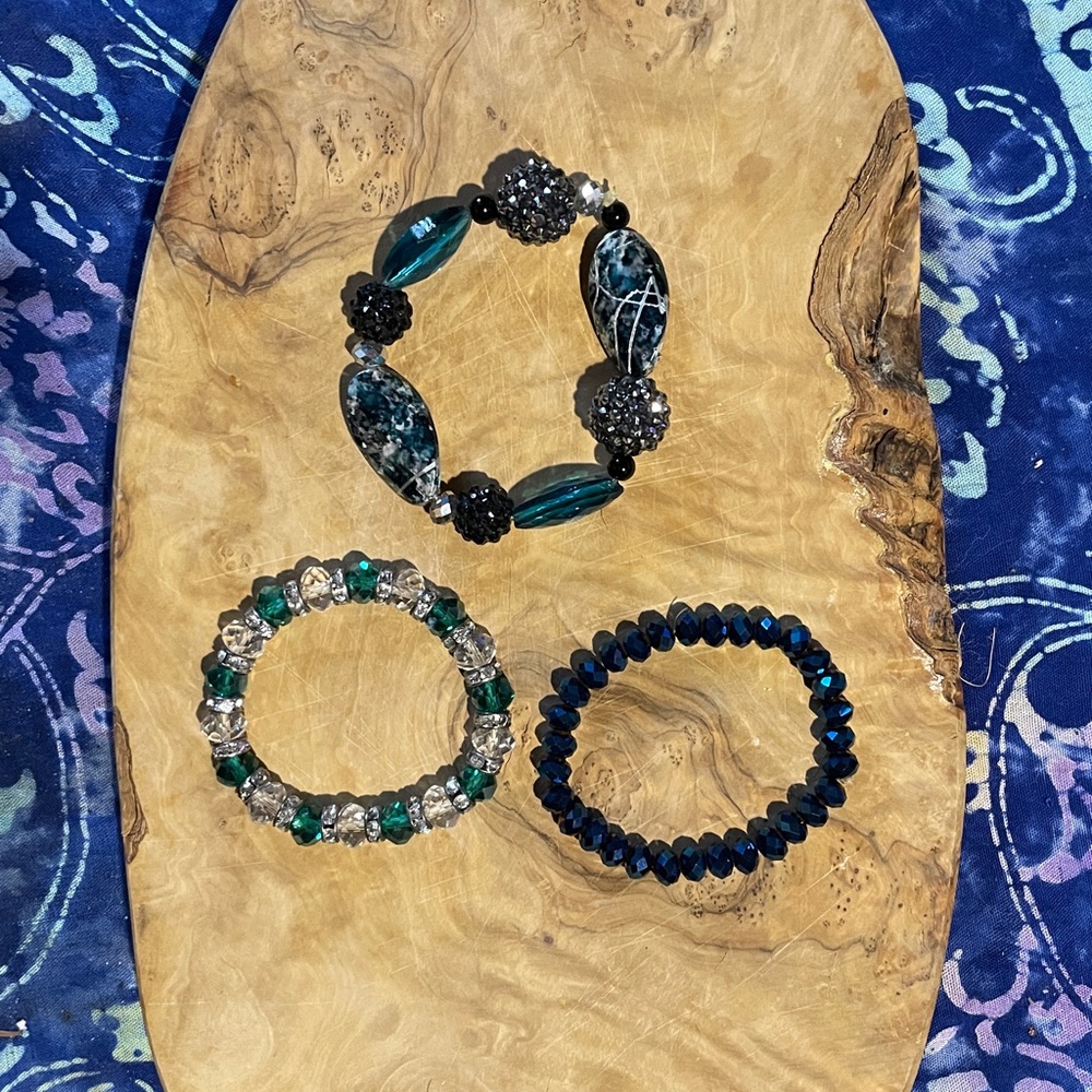 Blue and Green Beaded Bracelet Stack Set